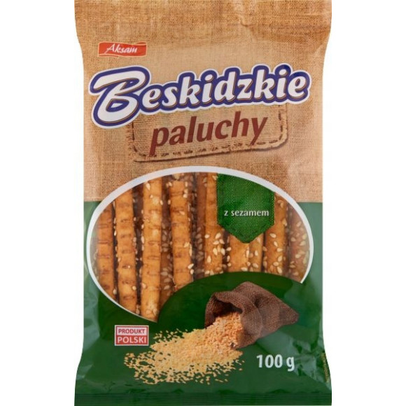 BESKIDZKIE PALUCHY Z SEZAMEM sezam sezamowe 100g 0,1KG AKSAM Wspieramy PL BESKIDZKIE PALUCHY Z SEZAMEM sezam sezamowe 100g 0,1KG AKSAM Wspieramy PL