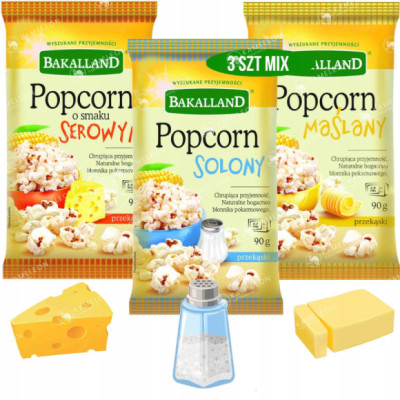 BAKALLAND POPCORN DO MIKROFALÓWKI 3szt. MIX SMAKÓW