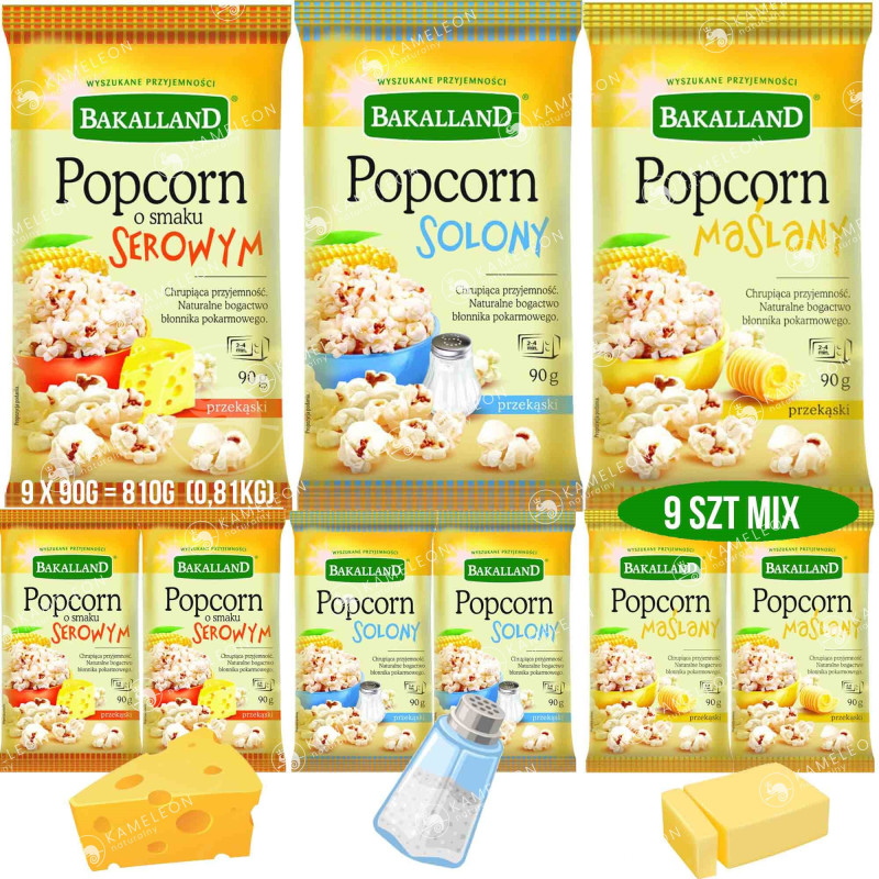 BAKALLAND POPCORN DO MIKROFALÓWKI 9szt. MIX SMAKÓW