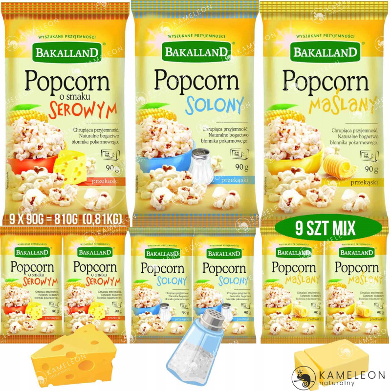 BAKALLAND POPCORN DO MIKROFALÓWKI 9szt. MIX SMAKÓW