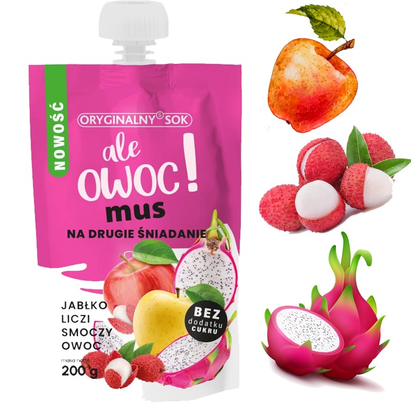 ALE OWOC MUS NA DRUGIE ŚNIADANIE Jabłko Liczi Smoczy owoc