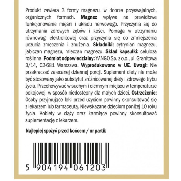 Yango MAGNEZ ORGANICZNY 3 FORMY MLECZAN CYTRYNIAN JABŁCZAN