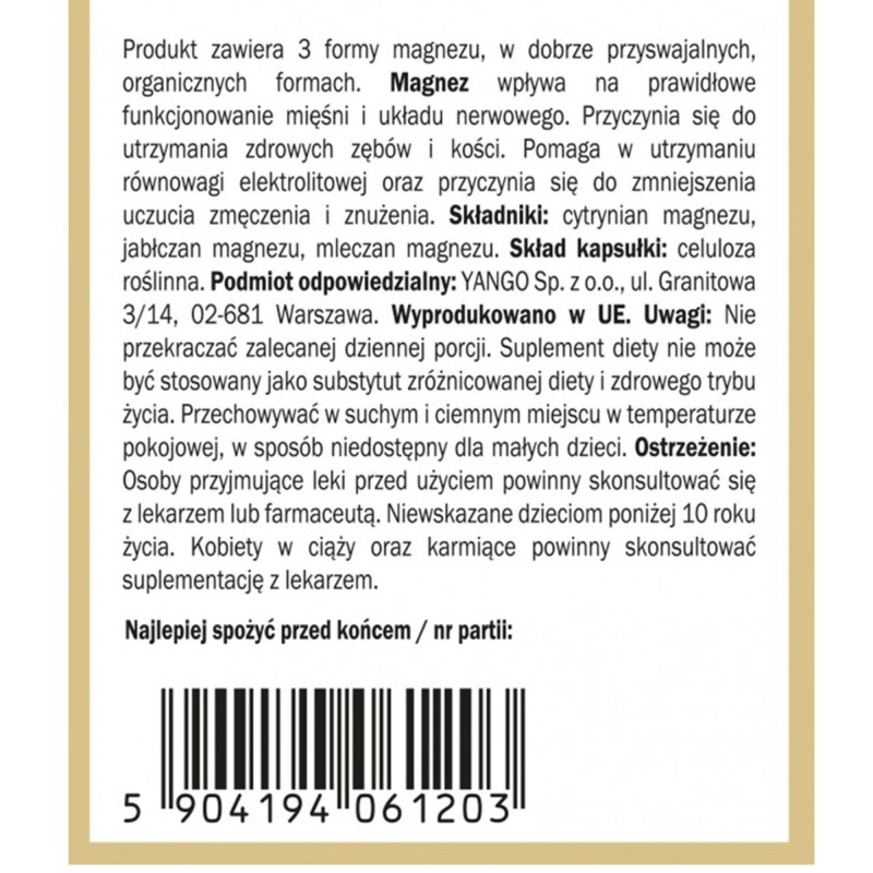 Yango MAGNEZ ORGANICZNY 3 FORMY MLECZAN CYTRYNIAN JABŁCZAN