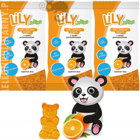 LILY JELLIES ŻELKI BEZ CUKRU WITAMINAMI smak POMARAŃCZOWE POMARAŃCZA 30g x3 LILY JELLIES ŻELKI BEZ CUKRU WITAMINAMI smak POMARAŃCZOWE POMARAŃCZA 30g x3