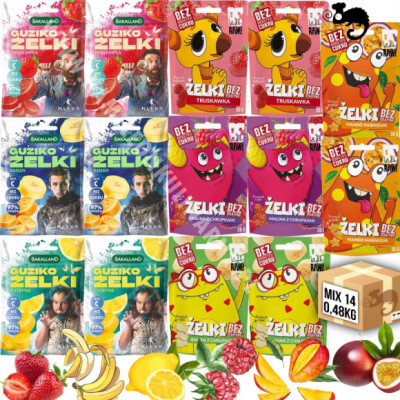 PAN KLEKS BERAW ŻELKI GUZIKOŻELKI bez cukru ZEESTAW MIX smaków 14szt 0,48KG