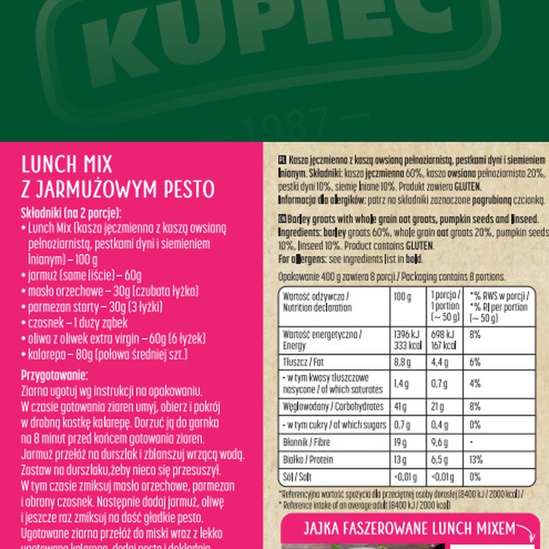 Kupiec LUNCH MIX KASZA JĘCZMIEN OWSIANA P. DYNI SIEMIĘ