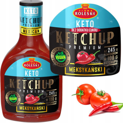 KETCHUP KETO Premium MEKSYKAŃSKI ŁAGODNY z papryką 425G - bez cukru ROLESKI