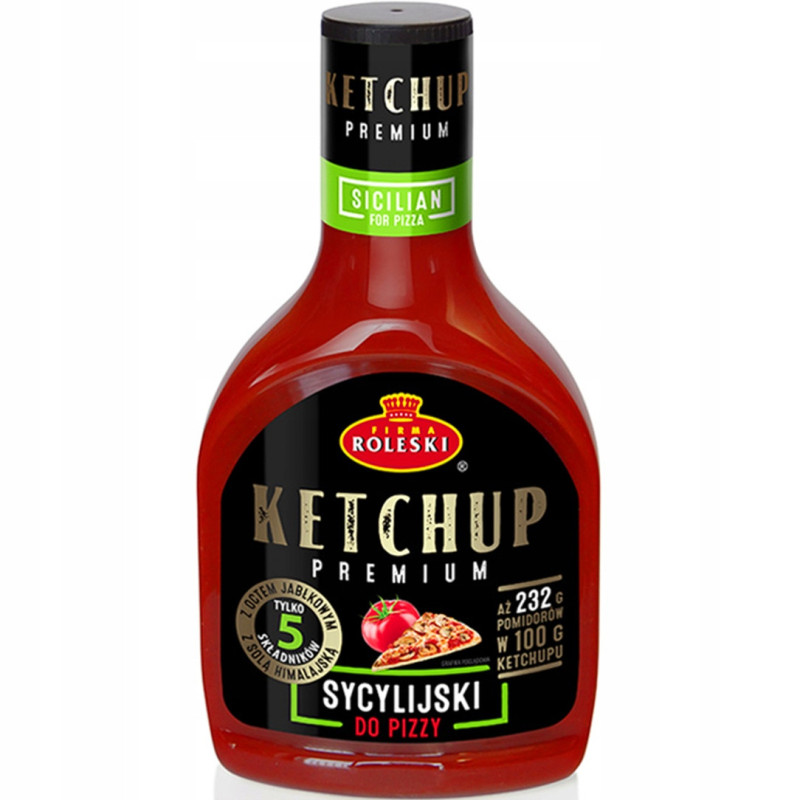 KETCHUP PREMIUM ŁAGODNY SYCYLIJSKI DO PIZZY tylko 5 składników 465g ROLESKI
