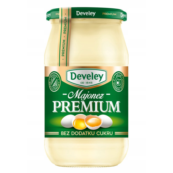 DEVELEY MAJONEZ PREMIUM BEZ DODATKU CUKRU jaja z dobrego chowu 400ml DEVELEY MAJONEZ PREMIUM BEZ DODATKU CUKRU jaja z dobrego chowu 400ml