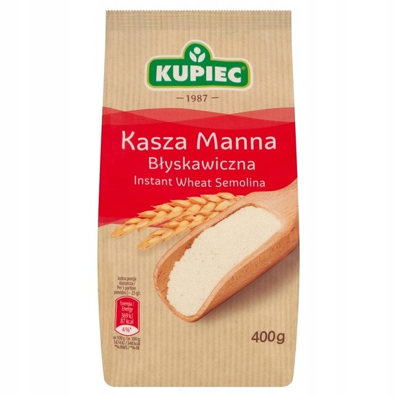 Kupiec KASZA MANNA BŁYSKAWICZNA z pszenicy 100% 400g 0,4KG
