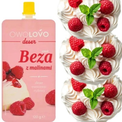 OWOLOVO Deser owocowo-ryżowy o smaku BEZA Z MALINAMI 120g