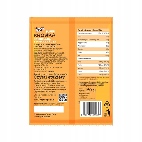 Eko KRÓWKI WEGAŃSKIE CZEKOLADA Z POMARAŃCZĄ bez glutenu
