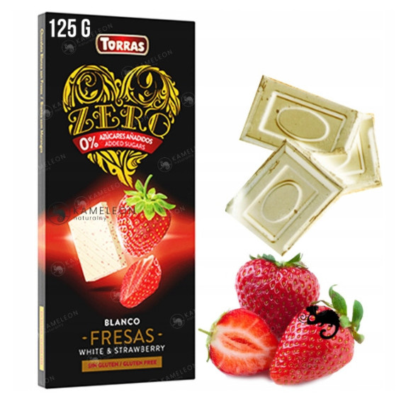 CZEKOLADA BIAŁA Z TRUSKAWKAMI bez CUKRU GLUTENU 125G torras CZEKOLADA BIAŁA Z TRUSKAWKAMI bez CUKRU GLUTENU 125G torras