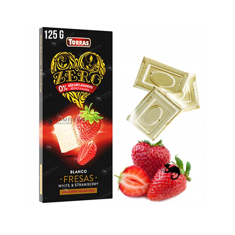 CZEKOLADA BIAŁA Z TRUSKAWKAMI bez CUKRU GLUTENU 125G torras