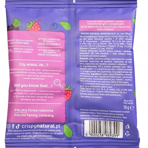 CRISPY NATURAL - Jabłko suszone o smaku owoców leśnych 18g