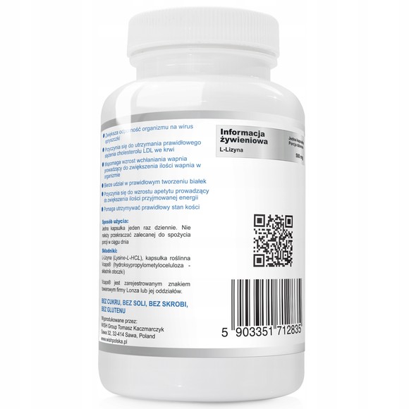 Wish L-LIZYNA LYSINE FORTE 500mg 120 kaps wsparcie