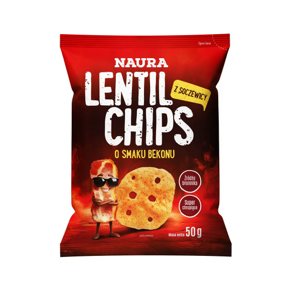 NAURA CHIPSY Z CZERWONEJ SOCZEWICY O SMAKU BEKONU bekonowe