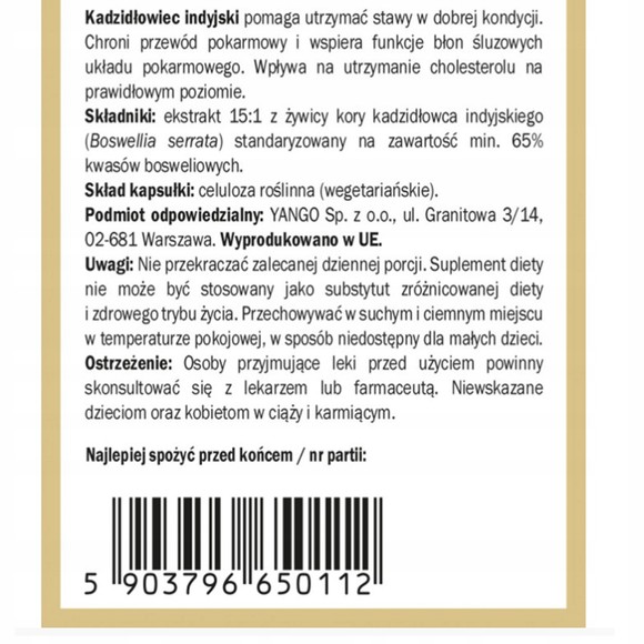 Yango BOSWELLIA 65 CHOLESTEROL STAWY PAMIĘĆ PRZEWÓD