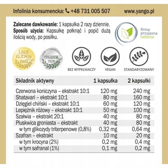 Yango KLIMAFEM 90kaps. roślinne ekstrakty wsparcie