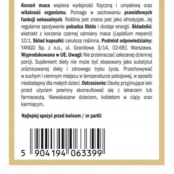 Yango CZARNA MACA wsparcie na: ENERGIA KONCENTRACJA