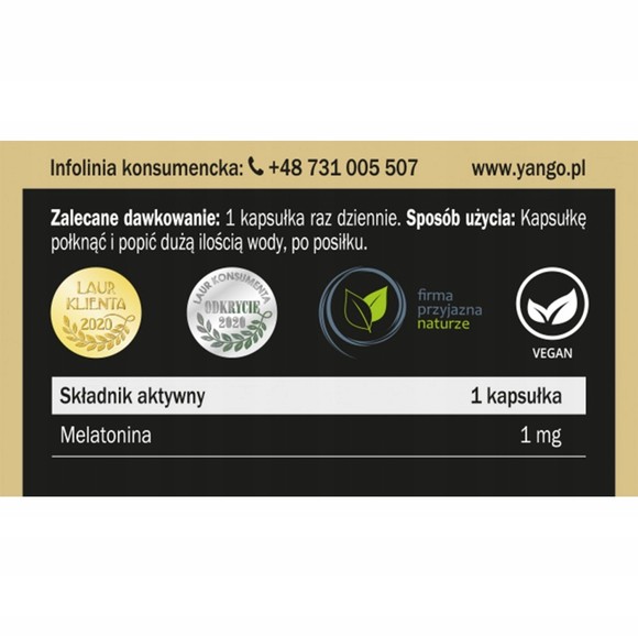 Yango MELATONINA 1mg wsparcie GŁĘBOKI DOBRY SEN 90 kapsułek
