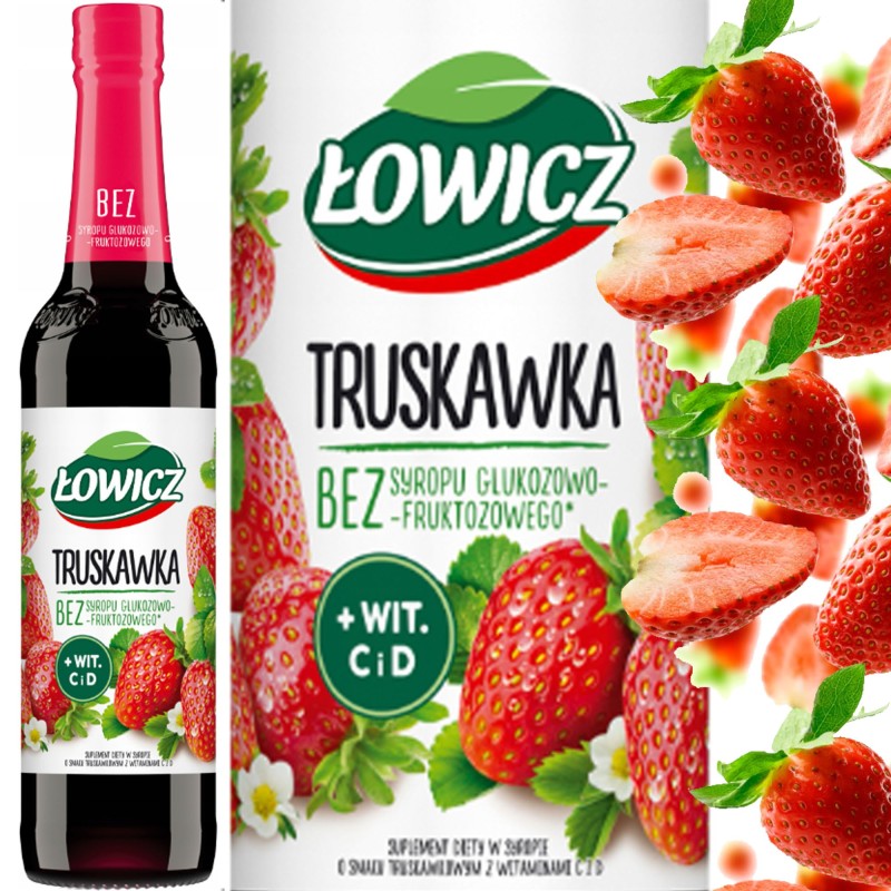 Łowicz SYROP owocowy TRUSKAWKA TRUSKAWKOWY z witaminą C D