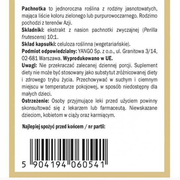 Yango PACHNOTKA ZWYCZAJNA 430mg ekstrakt 90kaps wsparcie