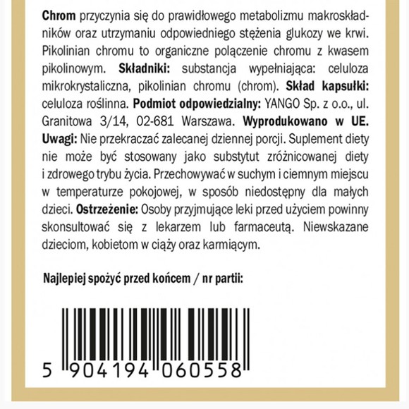Yango CHROM FORMA ORGANICZNA wsparcie: PRAWDIŁOWY CUKIER