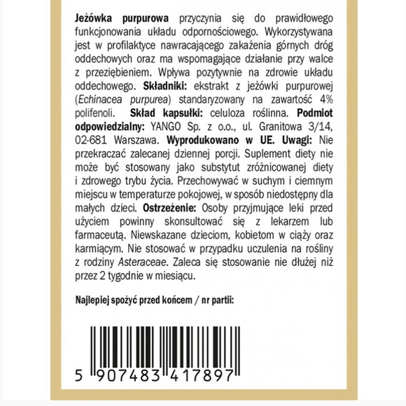 Yango JEŻÓWKA PURPUROWA ECHINACEA wsparcie: ODPORNOŚĆ U