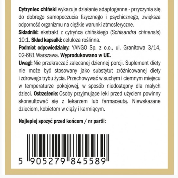Yango SCHISANDRA CYTRYNIEC CHIŃSKI Adaptogen wsparcie