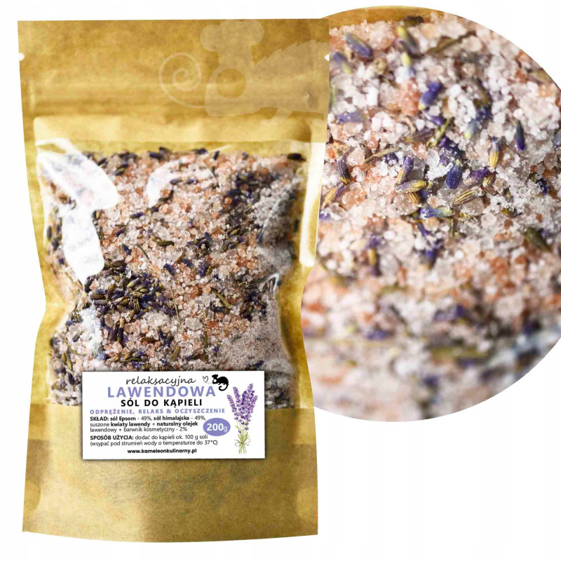 LAWENDOWA SÓL DO KĄPIELI sól Epsom + sól himalajska + lawenda + olejek 200g