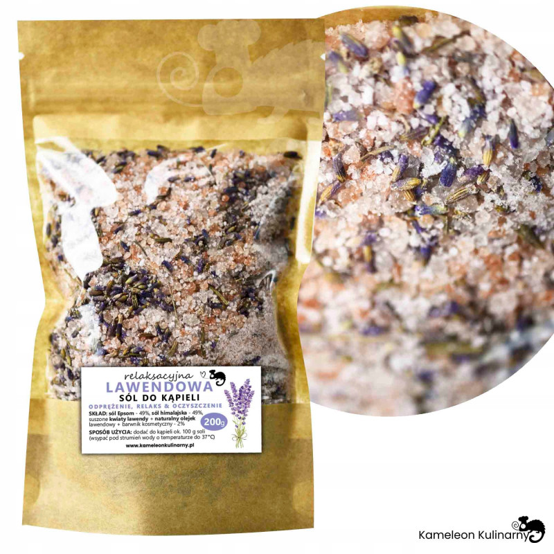 LAWENDOWA SÓL DO KĄPIELI sól Epsom + sól himalajska + lawenda + olejek 200g