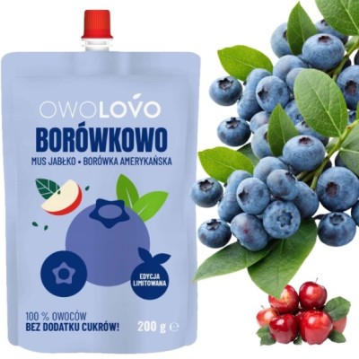 OWOLOVO mus owocowy bez dodatku cukru BORÓWKOWO 200g
