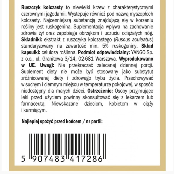 Yango RUSZCZYK KOLCZASTY wsparcie: UKŁAD KRĄŻENIA OBRZĘKI