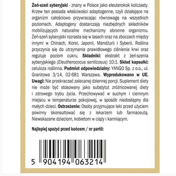 Yango ŻEŃ-SZEŃ SYBERYJSKI 90 kapsułek