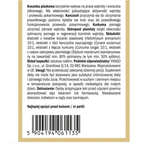 Yango KOCANKA PIASKOWA karczoch kurkumina wsparcie WĄTROBA