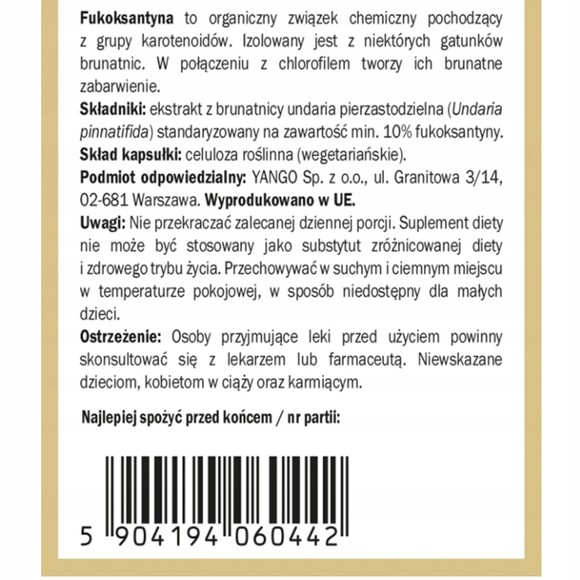 Yango FUKOKSANTYNA wsparcie ODCHUDZANIE SZCZUPŁA SYLWETKA
