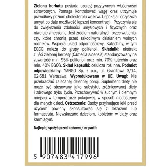 Yango ZIELONA HERBATA wsparcie KONTROLA WAGI ENERGIA 90