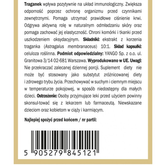 Yango TRAGANEK wsparcie ODPORNOŚĆ CUKRZYCA CIŚNIENIE 100