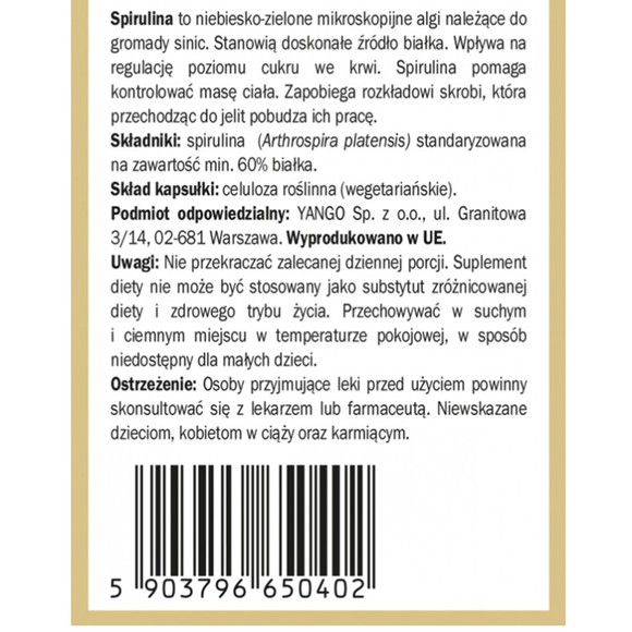 Yango SPIRULINA wsparcie ODCHUDZNIE ODPORNOŚĆ CHOLESTEROL