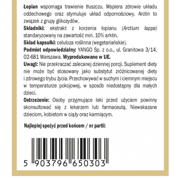 Yango ŁOPIAN KORZEŃ wsparcie ŁADNA SKÓRA WŁOSY 90 kapsułek