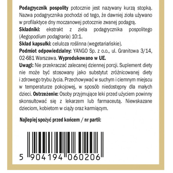 Yango PODAGRYCZNIK POSPOLITY 420mg wprarcie TRAWIENIE DNA