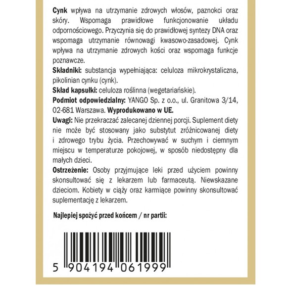 Yango CYNK FORMA ORGANICZNA wsparcie ODPORNOŚĆ PŁODNOŚĆ