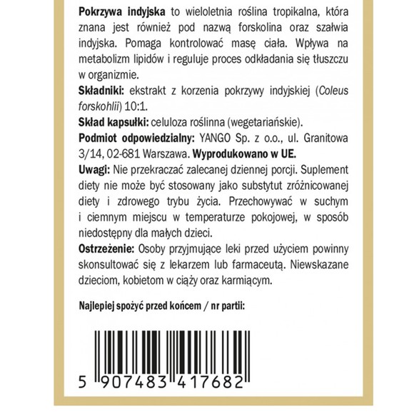 Yango FORSKOLINA POKRZYWA INDYJSKA 90 kapsułek