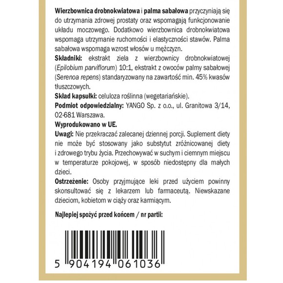 Yango WIERZBOWNICA dla MĘŻCZYZN wsparcie PROSTATA HORMONY