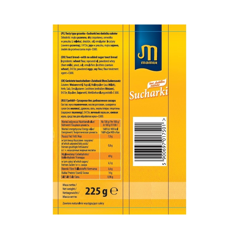 MAMUT SUCHARKI bez cukru 225g (żółte)