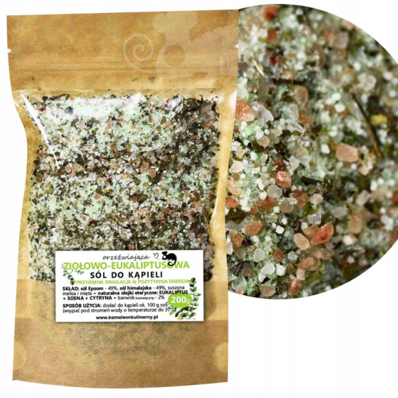 ZIOŁOWO-EUKALIPTUSOWA SÓL DO KĄPIELI ziołowa 200g ZIOŁOWO-EUKALIPTUSOWA SÓL DO KĄPIELI ziołowa 200g