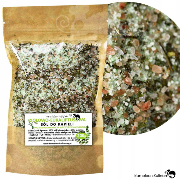 ZIOŁOWO-EUKALIPTUSOWA SÓL DO KĄPIELI ziołowa 200g ZIOŁOWO-EUKALIPTUSOWA SÓL DO KĄPIELI ziołowa 200g