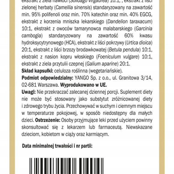 Yango AQUABALANCE 490mg wsparcie NADMIAR WODY KONTROLA WAGI