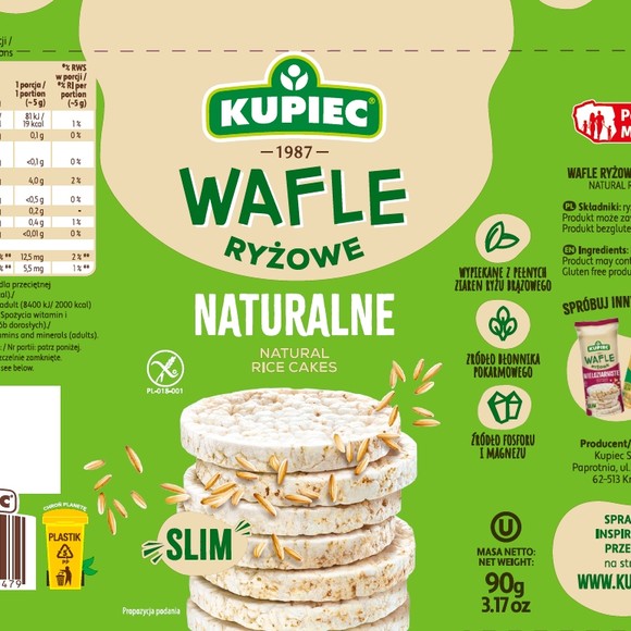 Kuiec WAFLE RYŻOWE NATURALNE KUPIEC SLIM bezglutenowe